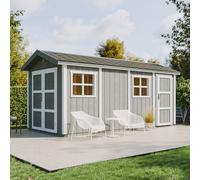 Abri de Jardin Qualité Premium 11,47 m² - H252x250x530 cm - Construction de Panneaux LP Smartside - avec Un Sol et des bardeaux bitumineuxs - Timbela M915C-TERRA Brown