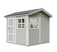 Abri de Jardin Qualité Premium 5,9 m² - H252x250x294 cm - Construction de Panneaux LP Smartside - avec Un Sol et des bardeaux bitumineuxs - Timbela M913-TUNDRA Grey