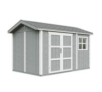 Abri de Jardin Qualité Premium 8,68 m² - H252x250x412 cm - Construction de Panneaux LP Smartside - avec Un Sol et des bardeaux bitumineuxs - Timbela M914A-CAVERN Steel