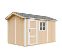 Abri de Jardin Qualité Premium 8,68 m² - H252x250x412 cm - Construction de Panneaux LP Smartside - avec Un Sol et des bardeaux bitumineuxs - Timbela M914-HARVEST Honey