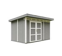 Abri de Jardin Qualité Premium 9m² - L412xL279cm - Kit Tout Compris avec Sol, tuiles bitumineuses, Set de Peinture-Construction de Panneaux LP Smartside- Cabane de Jardin Timbela M904A Cavern Steel