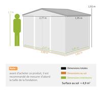 Abri De Jardin - Remise Pour Outils - Cabanon Double Porte Coulissante - Fondation Incluse - Dim. 277l X 191l X 192h Cm - Tôle D'acier Ondulée Grise