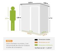 Abri De Jardin - Remise Pour Outils - Cabanon Porte Verrouillable - Dim. 163l X 89l X 182h Cm - Tôle D'acier Noir Blanc