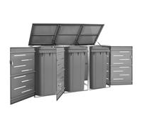 Abri de jardin triple poubelle à roulettes en acier inoxydable 207 x 77,5 x 112,5 cm