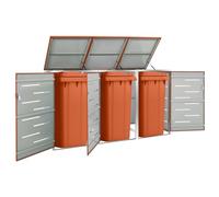Abri de jardin triple poubelle à roulettes en acier inoxydable 207 x 77,5 x 112,5 cm