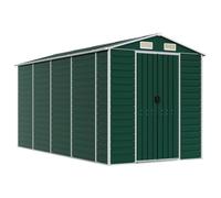 Abri de jardin, vert, en acier galvanisé, 191 x 385 x 198 cm, robuste, résistant aux intempéries, avec beaucoup d'espace de rangement et de ventilation, abri de jardin en métal, pour rangement des