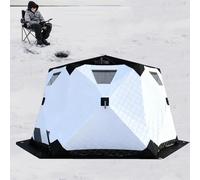 Abri de pêche à glace isolé Pop-Up en tissu Oxford 420D imperméable avec aération de cheminée, comprend des ancres, des cordes, un sac de transport, pour 6 à 10 personnes, grande zone de pêche