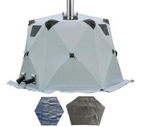 Abri de pêche sur glace avec plancher isolé et cric de poêle - Design coupe-vent pour 6 à 12 personnes, parfait pour les aventures de pêche en hiver