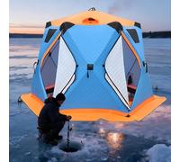 Abri de pêche sur glace avec sol, tente chaude avec fermeture éclair à double porte, 4 fenêtres, 2 orifices d'aération, coupe-vent, légère, pliable pour 6 à 8 personnes
