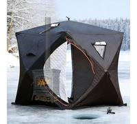Abri de pêche sur glace avec tapis de sol isolé, design coupe-vent pour 3 à 4 personnes, bidon portable avec ancrages et sac de transport pour la pêche d'hiver en plein air