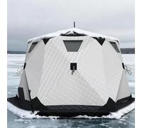 Abri de pêche sur glace, cabane à glace hexagonale portable avec sac de transport, ancres, cordes et tapis de pêche d'hiver, peut accueillir 6 à 10 personnes