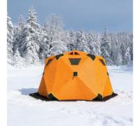 Abri de pêche sur glace hexagonal avec tissu épais et rembourrage en fibre creuse, installation facile à cordon, design pliable avec sac de rangement pour la pêche en hiver