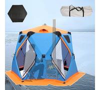 Abri de pêche sur Glace isolé et Robuste, Grande Tente Portable pour 6 à 12 Personnes avec cheminée pour Le Chauffage, Tente de pêche hivernale, Conception hexagonale escamotable-Blue||3.3m