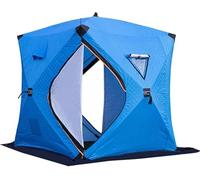 Abri De Pêche sur Glace Isolé Pliable pour 6 à 10 Adultes, Cabane Hexagonale Isolée 420d, Grande Surface De Pêche, Facile à Installer Blue