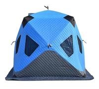 Abri De Pêche sur Glace Isolé pour 3-4 Personnes, Tente Pliante Portable Et Coupe-Vent, avec Plancher, Prise pour Poêle, 7 Fenêtres, Ancrages, Installation Facile