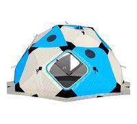 Abri de pêche sur glace pop-up avec cric de poêle et sol isolé, tente hexagonale coupe-vent pour 6 à 10 personnes, comprend des ancrages à glace et un sac de transport, cabane à glace portable pour la