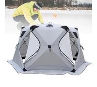 Abri De Pêche sur Glace Portable (8-12 Personnes), Extensible : 350 X 350 X 180 Cm, 2 Portes Et 4 Fenêtres, Tissu Oxford Imperméable, avec Clous À Glace Et Cordes À Vent,A,Grey