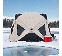 Abri de pêche sur glace portable avec isolation thermique, sol amovible et ancrages à glace pour une protection contre les intempéries