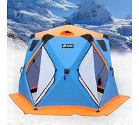 Abri de pêche sur Glace Portable pour Plusieurs Personnes, Abri de pêche sur Glace avec Port de Chauffage et cheminée, Tente hexagonale d'hiver, Isolée à Double Couche Pliable (6-12 p)-Blue||2.2m