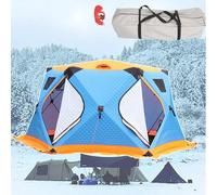 Abri de pêche sur Glace Portable pour Plusieurs Personnes, Abri de pêche sur Glace avec Port de Chauffage et cheminée, Tente hexagonale d'hiver, Isolée à Double Couche Pliable (6-12 p)-Gray||3.3m