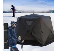 Abri de pêche sur glace, tente de pêche à glace portable pop-up avec design hexagonal isolé, imperméable et coupe-vent pour temps froid, sac de transport et tapis de sol inclus