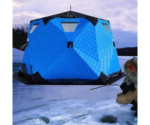 Abri de pêche sur glace - Tente isolée avec tapis de sol et cheminée pour une utilisation en extérieur par tous les temps - Igloo de pêche sur glace facile à installer