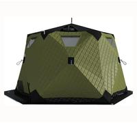 Abri de pêche sur glace - Tente isolée hexagonale pop-up pour 3 à 5 personnes avec cric de poêle, coupe-vent et chaud, matériau 420D