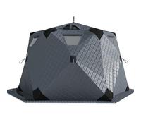 Abri de pêche sur glace, tente isolée portable de style moyeu pop-up avec cric de poêle, installation facile pour 3 à 6 personnes, design hexagonal pour la pêche en hiver