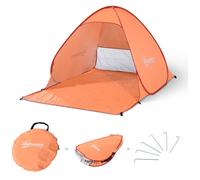 Outsunny Abri de Plage Tente de Plage Pliable Pop-up Automatique instantané Protection UV fenêtre arrière Grand Tapis de Sol Orange