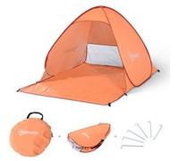 Abri de plage tente de plage pliable pop-up automatique instantané protection UV fenêtre arrière grand tapis de sol orange Orange