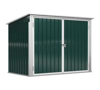 Abri De Poubelle Jardin - Cache Poubelle - 2 Portes Verrouillables, Toit Ouvrant - Tôle D'acier Blanc Vert