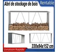 Abri de stockage de bois en acier galvanisé gris 330x84x152 cm Vogue LEC