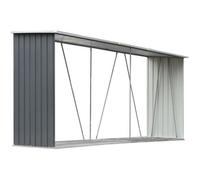 Abri de stockage de bois - vidaXL - 330x84x152 cm - Acier galvanisé - Gris - Toit traditionnel