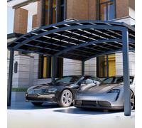 Abri de voiture robuste en alliage d'aluminium avec panneaux en polycarbonate, toit arqué, auvent extérieur moderne, protection solaire, structure de carport Gris foncé