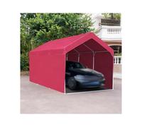 Abri De Voiture Robuste en Métal, avec Bâche Extérieure sur Trois Côtés, pour Voiture, Tracteur, Camping-Car, SUV(Red,9.8x19.7x6.5ft)