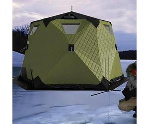 Abri d'hiver pour la pêche sur glace, tente isolée avec tissu, fenêtres et ventilation pour petit groupe ou famille