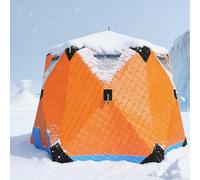 Abri d'hiver pour la pêche sur glace, tente isolée hexagonale pop-up, tissu 420D, 5 fenêtres et ventilation, idéale pour la pêche en petit groupe ou en famille