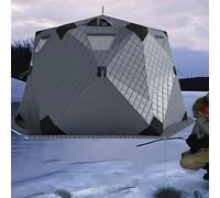 Abri d'hiver pour la pêche sur glace, tente isolée hexagonale pop-up, tissu 420D, 5 fenêtres et ventilation, idéale pour la pêche sur glace en petit groupe ou en famille