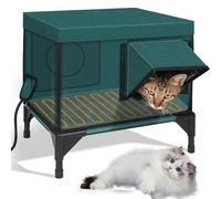 Abri extérieur pour Chat, Maison chauffée pour Chat avec Coussin Chauffant thermostatique et Porte de Secours, rehausseur de 13 cm de Haut, Serrure magnétique, Maison extérieure pour Chat étanche M