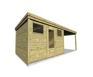 Abri Français Abri de jardin en bois de pin traité avec auvent et plancher - 20,5 m² - AF33x25x21PlEXT351P0PD2F