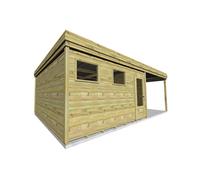 Abri Français Abri de jardin en bois de pin traité avec auvent et plancher - 32,3 m² - AF42x42x22PlEXT351P0PD2F