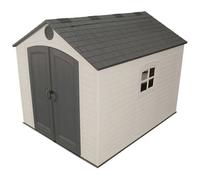 Abri Habrita AP2430BA résine PEHD imitation bardage 7,44m2 toit 2 pentes avec plancher double porte ouvrante large de 148cm Habrita