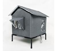 Abri isotherme pour chat, maison d'extérieur avec design imperméable, base surélevée résistante à l'humidité, abri pour chat sauvage et balcon (taille L, gris)