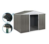 Abri jardin métal ""Dallas"" - 8.84m² avec gouttière - Taupe