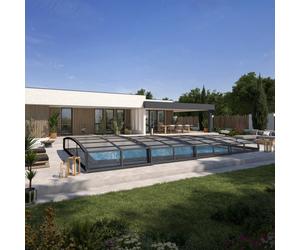 Abri piscine télescopique bas en kit-Rail avec couvre rail (Système Easy bloc)-
