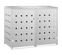 Abri Poubelle Double 240 L Acier Inoxydable roulettes | Porte pratique, trous d'aération, système de verrouillage, résistant aux intempéries, extérieur