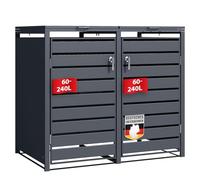 Abri poubelles avec décor Bois, Structure en Acier Inoxydable | 1 à 3 Portes | Rangement poubelles de 60 à 240 L - Anthracite avec décor Bois (Gris foncé Magnus, 132 × 80 × 116 cm (2 Portes))