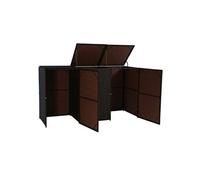Abri pour 3 poubelles HWC-E25, cache-poubelle poly rotin 3x120l brun