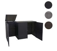 Abri pour 3 poubelles HWC-E25, cache-poubelle poly rotin 3x120l brun