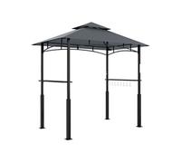 Outsunny Tonnelle de Barbecue à Deux Niveaux, auvent de réception pour Jardin, avec lumière LED, Crochet au Plafond 2 étagères latérales 240 x 150 x 250 cm Gris foncé